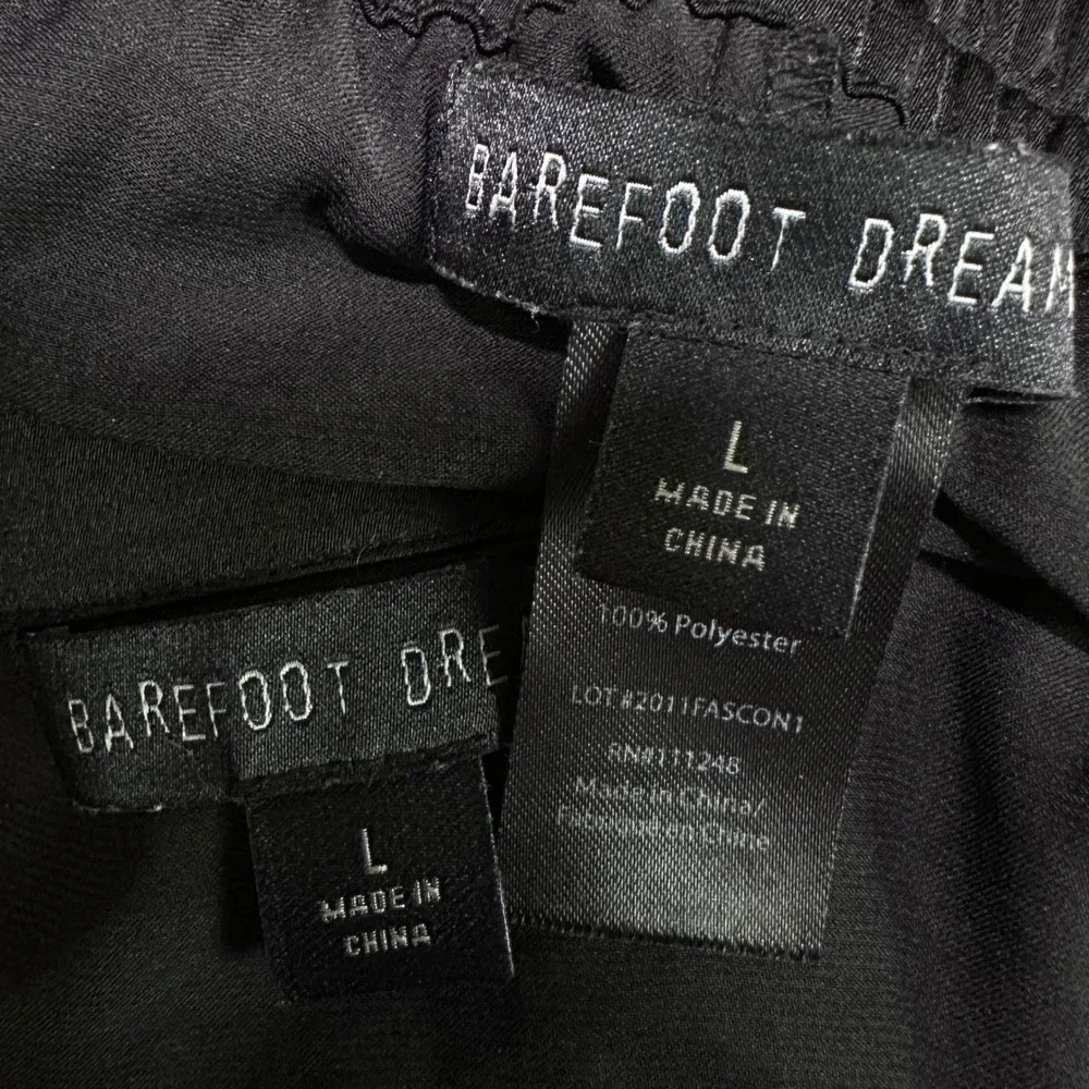 BAREFOOT DREAMS Black Washed Satin PJ Pajama Set Cropped Shirt Shorts Women's L
